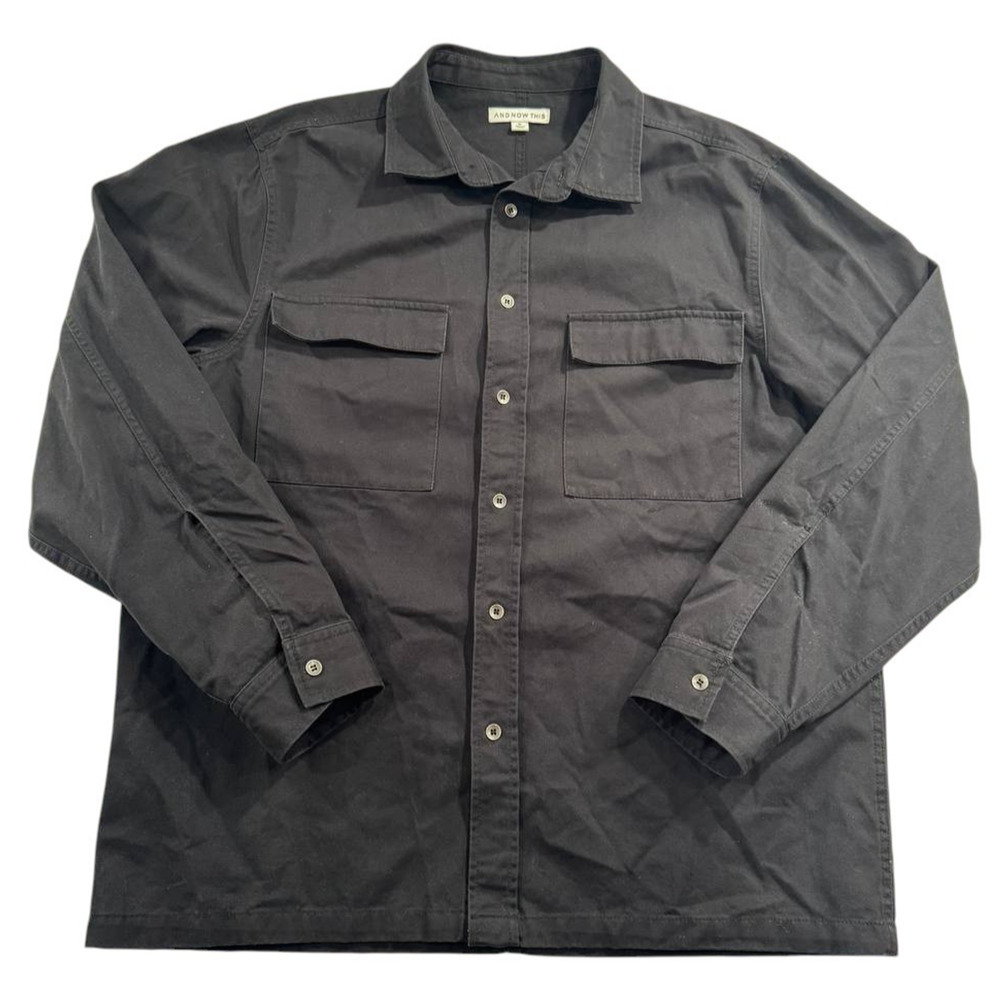 And Now This Mens Button Up Shirt Black Long Sleeve Utility Work Shirt XL